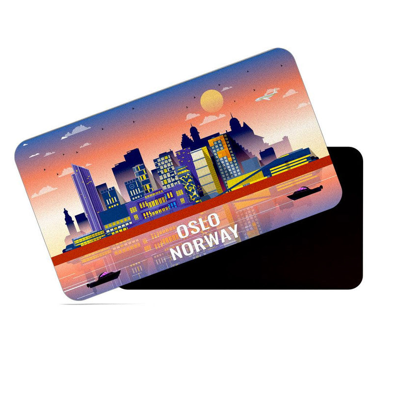 dhcrafts Rectangular Rubber Fridge Magnet / Magnetic Card Multicolor Norway Oslo Design Pack of 1 (8.6cm x 5.4cm)